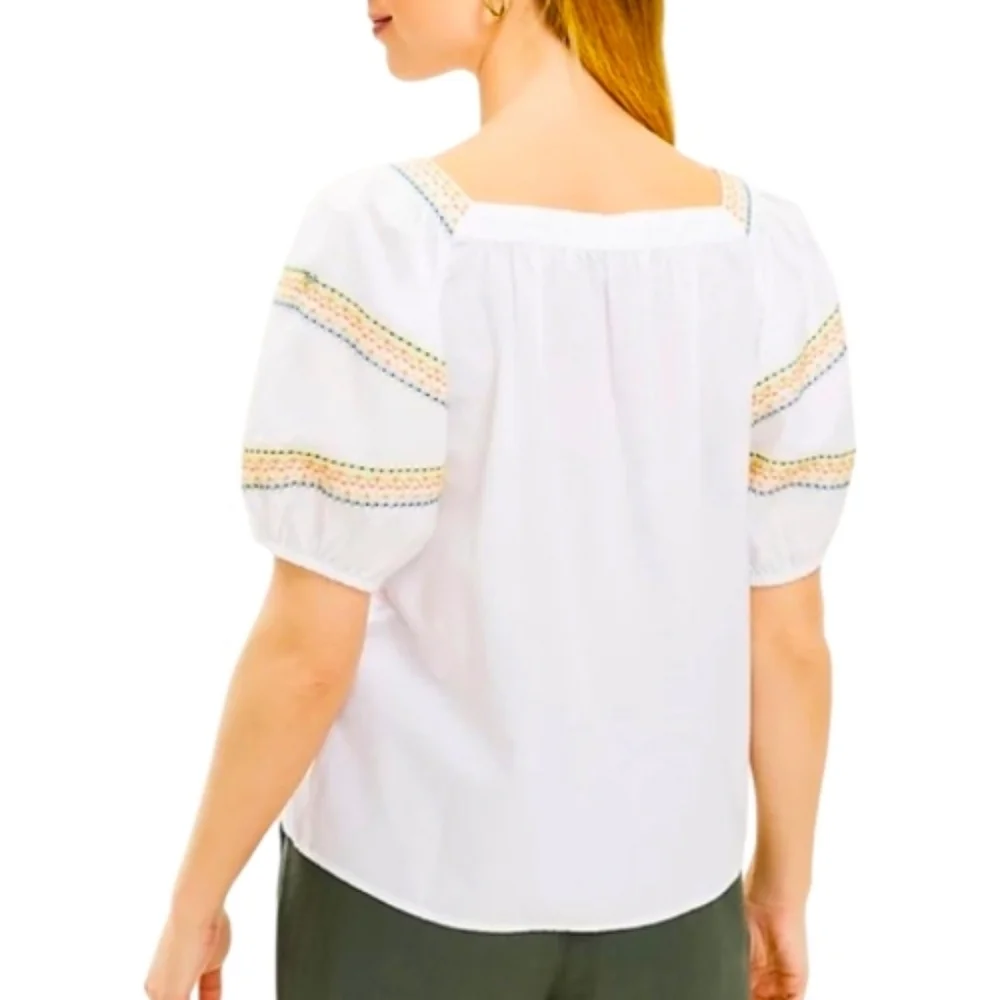 LOFT White Blouse with Colorful Embroidery